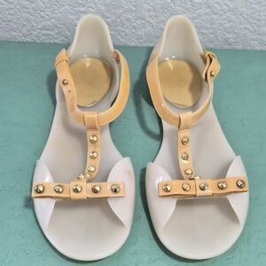 ​Stuart Weitzman Studded Bow Jelly Thong Sandals Beige 37